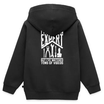 Ich bin kein Experte, aber ich habe tonnenweise - Kinder Premium Organic Zip Hoodie - Schwarz - Hinten - AI Model Kid Male (0cm)