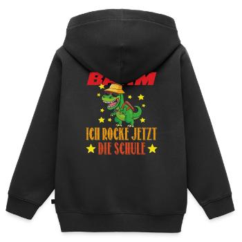 Bääm ich rocke jetzt die Schule Schulanfang - Kinder Premium Organic Zip Hoodie - Schwarz - Hinten - AI Model Kid Male (0cm)