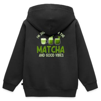 Matcha Latte - Sweat Premium à capuche zippé enfant bio - noir - Dos - AI Model Kid Male (0cm)