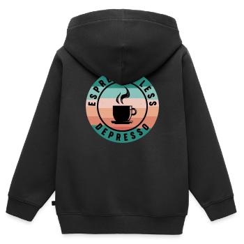Weniger Depresso Kaffeeliebhaber Depressiv - Kinder Premium Organic Zip Hoodie - Schwarz - Hinten - AI Model Kid Male (0cm)