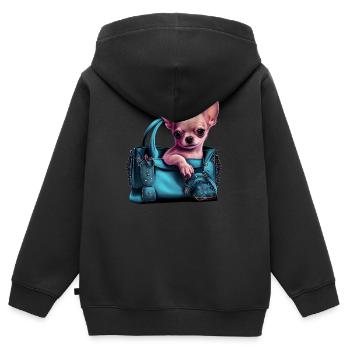 Chihuahua | Türkis Handtasche Welpe Girlie - Kinder Premium Organic Zip Hoodie - Schwarz - Hinten - AI Model Kid Male (0cm)