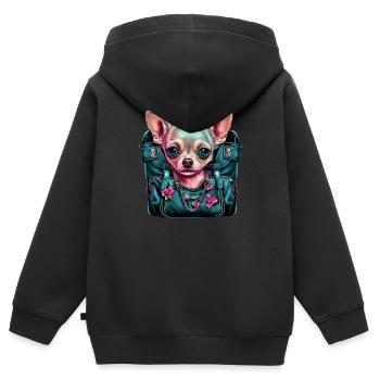 Pink Chihuahua | Rosa Handtasche Welpe Girlie - Kinder Premium Organic Zip Hoodie - Schwarz - Hinten - AI Model Kid Male (0cm)