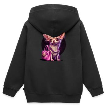 Pink Chihuahua | Rosa Handtasche Welpe Girlie - Kinder Premium Organic Zip Hoodie - Schwarz - Hinten - AI Model Kid Male (0cm)