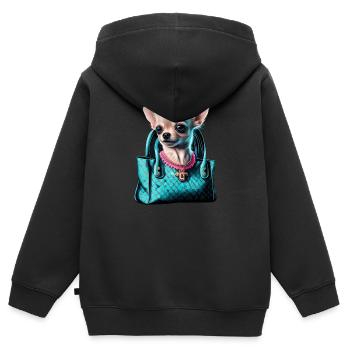 Chihuahua | c Handtasche Welpe Girlie Hunde-Mama - Kinder Premium Organic Zip Hoodie - Schwarz - Hinten - AI Model Kid Male (0cm)