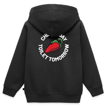 Poivrons rouges Drôle Chili Aujourd’hui Toilettes Demain Chaud S - Sweat Premium à capuche zippé enfant bio - noir - Dos - AI Model Kid Male (0cm)