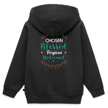 Choisi pardonné échangé - Sweat Premium à capuche zippé enfant bio - noir - Dos - AI Model Kid Male (0cm)
