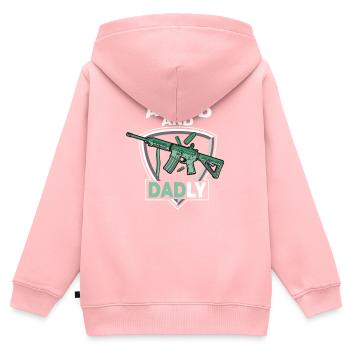 Bewaffnet und väterlich Lustige väterliche Väter - Kinder Premium Organic Zip Hoodie - Rosa - Hinten - AI Model Kid Female (0cm)