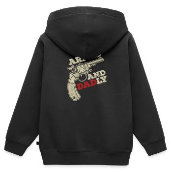Bewaffnet und väterlich Lustige väterliche Väter - Kinder Premium Organic Zip Hoodie - Schwarz - Hinten - AI Model Kid Male (0cm)