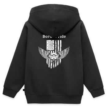 Born to ride - Kinder Premium Organic Zip Hoodie - Schwarz - Hinten - AI Model Kid Male (0cm)