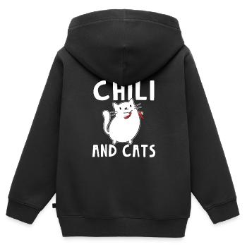 Mignon J’aime le Chili et les chats Amateur de nourriture épicée Poivre - Sweat Premium à capuche zippé enfant bio - noir - Dos - AI Model Kid Male (0cm)