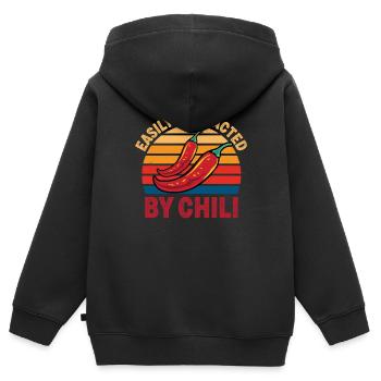 Rétro facilement distrait par Chili Vintage Hot Spicy - Sweat Premium à capuche zippé enfant bio - noir - Dos - AI Model Kid Male (0cm)