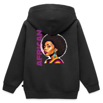 Black woman with American lettering - Kids Premium Organic Zip-up Hoodie - black - Back - AI Model Kid Male (0cm)
