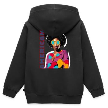 Black Woman mit Schriftzug American - Kinder Premium Organic Zip Hoodie - Schwarz - Hinten - AI Model Kid Male (0cm)