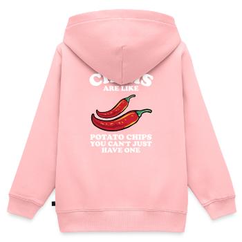 Les piments épicés sont comme des croustilles que vous ne pouvez pas simplement - Sweat Premium à capuche zippé enfant bio - rose - Dos - AI Model Kid Female (0cm)