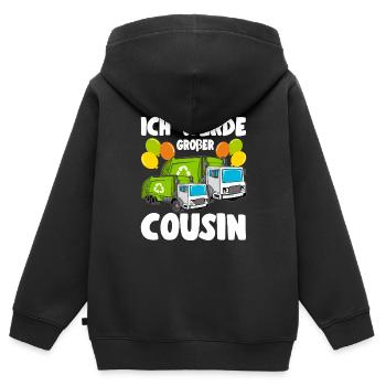 Müllabfuhr bald Großer Cousin Werde Großer Cousin - Kinder Premium Organic Zip Hoodie - Schwarz - Hinten - AI Model Kid Male (0cm)