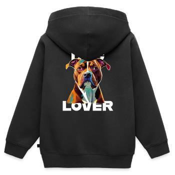 Amant des chiens American Stafford - Sweat Premium à capuche zippé enfant bio - noir - Dos - AI Model Kid Male (0cm)