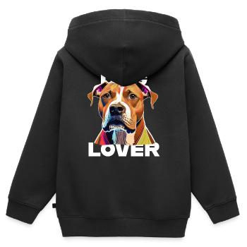 Amant des chiens American Stafford - Sweat Premium à capuche zippé enfant bio - noir - Dos - AI Model Kid Male (0cm)