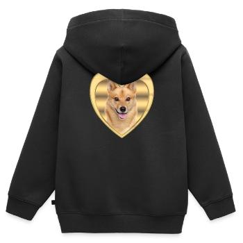 Spitz finlandais - Amoureux des chiens - Cœur de chien - Sweat Premium à capuche zippé enfant bio - noir - Dos - AI Model Kid Male (0cm)