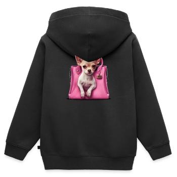 Pink Chihuahua | Rosa Handtasche Welpe Girlie - Kinder Premium Organic Zip Hoodie - Schwarz - Hinten - AI Model Kid Male (0cm)