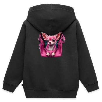 Pink Chihuahua | Rosa Handtasche Welpe Girlie - Kinder Premium Organic Zip Hoodie - Schwarz - Hinten - AI Model Kid Male (0cm)