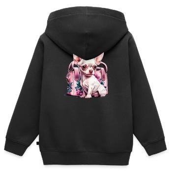 Pink Chihuahua | Rosa Handtasche Welpe Girlie - Kinder Premium Organic Zip Hoodie - Schwarz - Hinten - AI Model Kid Male (0cm)