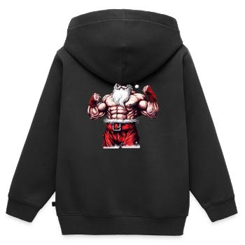 Flexmas Santa: culturiste de Noël pour saisonnier - Sweat Premium à capuche zippé enfant bio - noir - Dos - AI Model Kid Male (0cm)