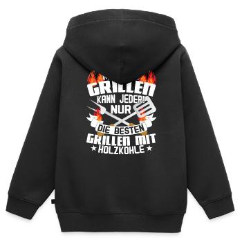 Grillmeister Mit Gas grillen kann jeder - Kinder Premium Organic Zip Hoodie - Schwarz - Hinten - AI Model Kid Male (0cm)