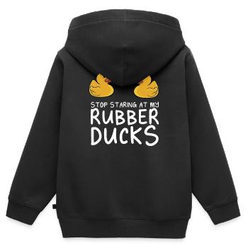 Yellow Duckie Duckling Funny Stop Staring At My Ru - Kinder Premium Organic Zip Hoodie - Schwarz - Hinten - AI Model Kid Male (0cm)