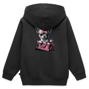 Pink Chihuahua | Rosa Handtasche Welpe Girlie - Kinder Premium Organic Zip Hoodie - Schwarz - Hinten - AI Model Kid Male (0cm)