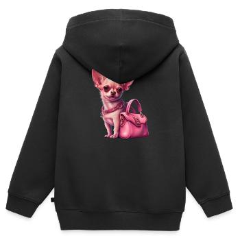 Pink Chihuahua | Rosa Handtasche Welpe Girlie - Kinder Premium Organic Zip Hoodie - Schwarz - Hinten - AI Model Kid Male (0cm)