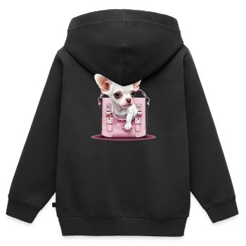 Pink Chihuahua | Rosa Handtasche Welpe Girlie - Kinder Premium Organic Zip Hoodie - Schwarz - Hinten - AI Model Kid Male (0cm)