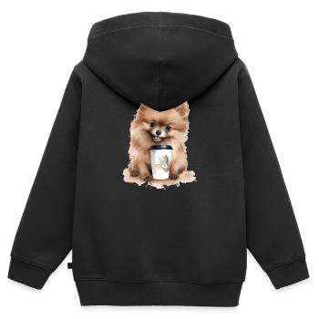 Pommerianischer Hund mit Kaffee -Aquarellstil - Kinder Premium Organic Zip Hoodie - Schwarz - Hinten - AI Model Kid Male (0cm)