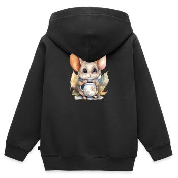 Pygmy Jerboa with coffee watercolor style - Kids Premium Organic Zip-up Hoodie - black - Back - AI Model Kid Male (0cm)