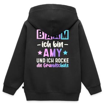 Name Amy Geschenk Grundschule - Kinder Premium Organic Zip Hoodie - Schwarz - Hinten - AI Model Kid Male (0cm)