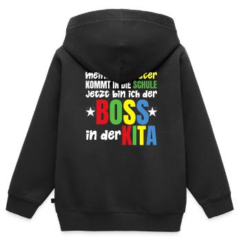 Meine Schwester kommt in die Schule jetzt bin ich - Kinder Premium Organic Zip Hoodie - Schwarz - Hinten - AI Model Kid Male (0cm)