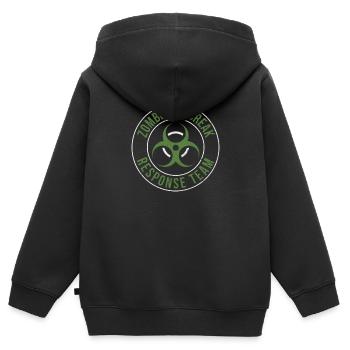 Équipe d’intervention en cas d’épidémie de zombies Halloween Apocalypse - Sweat Premium à capuche zippé enfant bio - noir - Dos - AI Model Kid Male (0cm)