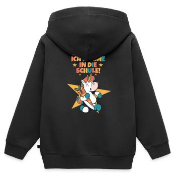 Einhorn hurra ich komme in die schule Schulkind - Kinder Premium Organic Zip Hoodie - Schwarz - Hinten - AI Model Kid Male (0cm)