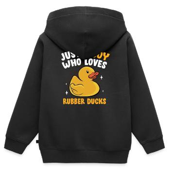 Duckling Funny Duckie Men Just A Boy Who Loves Rub - Kinder Premium Organic Zip Hoodie - Schwarz - Hinten - AI Model Kid Male (0cm)