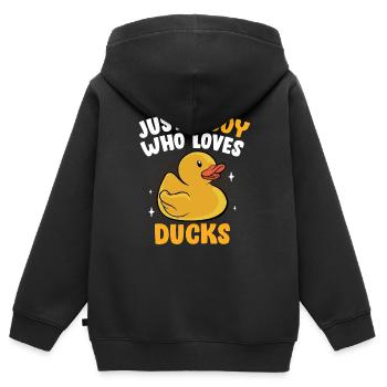 Just A Boy Who Loves Rubber Ducks Duckling Funny D - Kinder Premium Organic Zip Hoodie - Schwarz - Hinten - AI Model Kid Male (0cm)