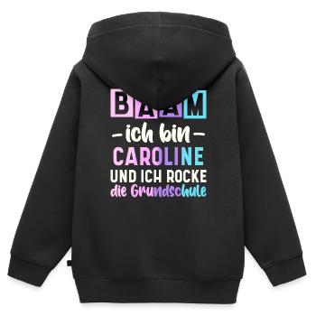 Name Caroline Geschenk Grundschule - Kinder Premium Organic Zip Hoodie - Schwarz - Hinten - AI Model Kid Male (0cm)