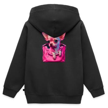 Pink Chihuahua | Rosa Handtasche Welpe Girlie - Kinder Premium Organic Zip Hoodie - Schwarz - Hinten - AI Model Kid Male (0cm)