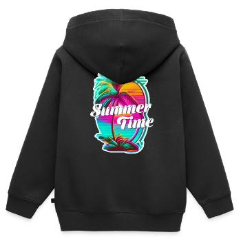 summer time - plage et été - Sweat Premium à capuche zippé enfant bio - noir - Dos - AI Model Kid Male (0cm)