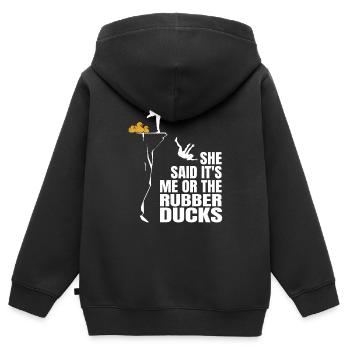 Funny She Said It's Me Or The Rubber Ducks Duckie - Kinder Premium Organic Zip Hoodie - Schwarz - Hinten - AI Model Kid Male (0cm)