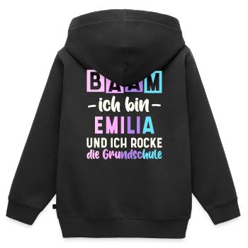Name Emilia Geschenk Grundschule - Kinder Premium Organic Zip Hoodie - Schwarz - Hinten - AI Model Kid Male (0cm)