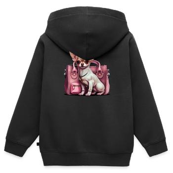 Pink Chihuahua | Rosa Handtasche Welpe Girlie - Kinder Premium Organic Zip Hoodie - Schwarz - Hinten - AI Model Kid Male (0cm)