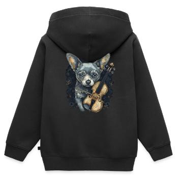 Chihuahua | Aloha Ukulélé Hawaï Guitare Chien - Sweat Premium à capuche zippé enfant bio - noir - Dos - AI Model Kid Male (0cm)