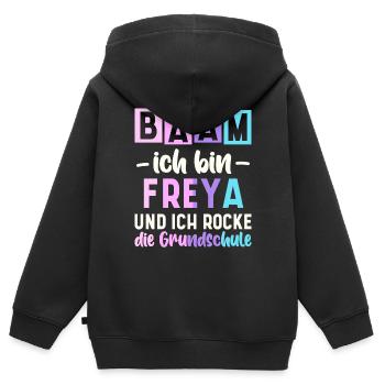 Name Freya Geschenk Grundschule - Kinder Premium Organic Zip Hoodie - Schwarz - Hinten - AI Model Kid Male (0cm)