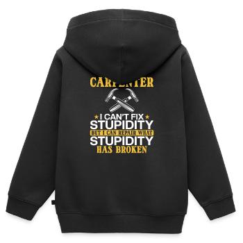 Charpentier Je ne peux pas réparer la stupidité - Sweat Premium à capuche zippé enfant bio - noir - Dos - AI Model Kid Male (0cm)
