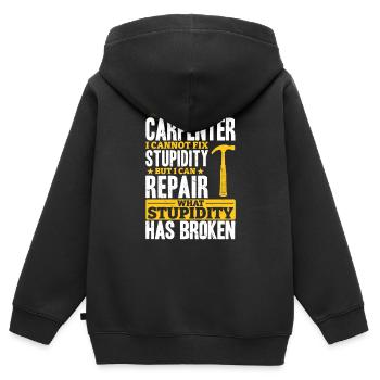 Charpentier Je ne peux pas réparer la stupidité - Sweat Premium à capuche zippé enfant bio - noir - Dos - AI Model Kid Male (0cm)
