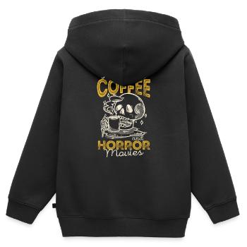 Ich laufe auf Kaffee und Horrorfilme Lustiger - Kinder Premium Organic Zip Hoodie - Schwarz - Hinten - AI Model Kid Male (0cm)